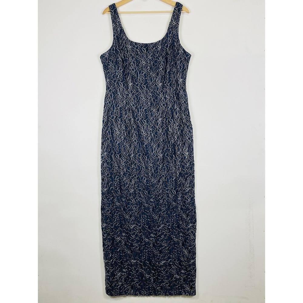 Ignite‎ Evenings Lace Maxi Dress Womens 16 Navy Silver Metallic Floral Elegant